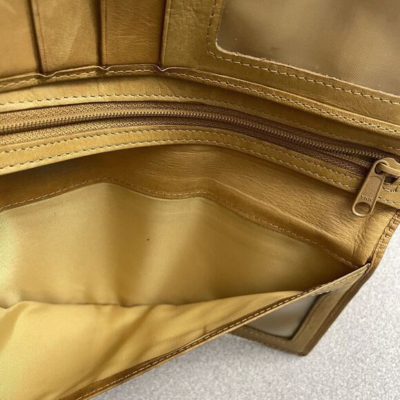 DeCoro Leather Wallet Tan Womens Embossed Snap Card Case Travel Organizer 9x4.75 - Picture 10 of 10